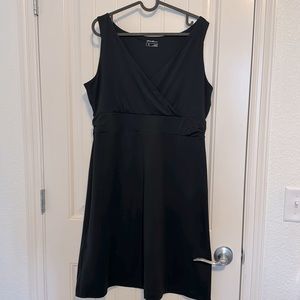 Eddie Bauer Lily black travel dress, knit empire waist tank dress crossover